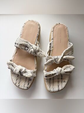 Stuart Weitzman Designer Tweed Bow Bandeau Espadrille Platform Sandals Size 8